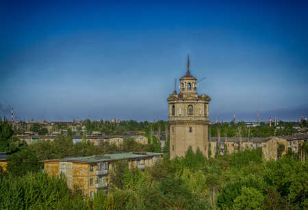 Old tower in the city top view the city of Volzhsky, Volgograd region, Russiaの写真素材