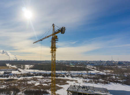 Crane builds a houseの写真素材