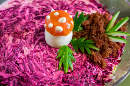 herring under a fur coat Russian national salad from the USSRの写真素材