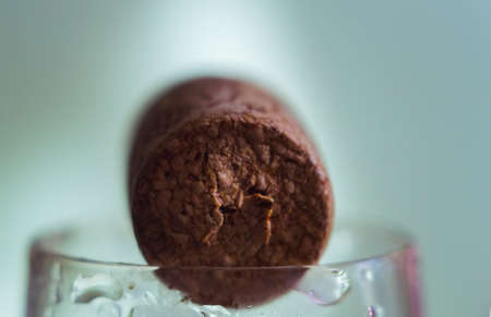 cork from wine in a glass close-up macro photo
