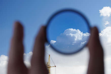 polarizing filter for camera looking at the skyの写真素材