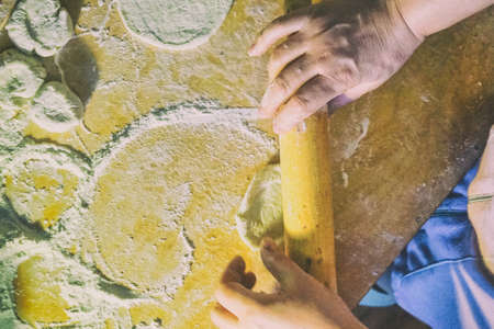 preparation of the dough for pies retro style womanの写真素材