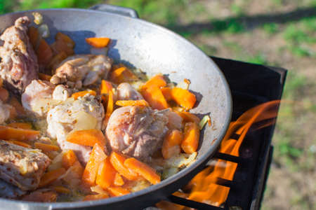 chicken with vegetables in the potの写真素材