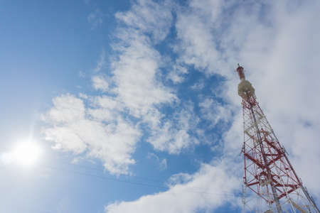 TV tower close-up Sunny day blue skyの写真素材