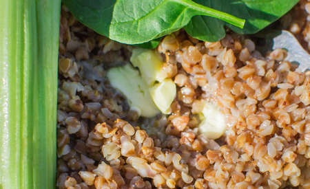 buckwheat with vegetables and oil healthy food healthy lifestyleの写真素材