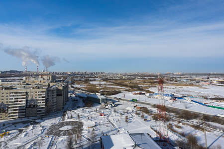 panorama of winter city Siberia Russia snow cityの写真素材