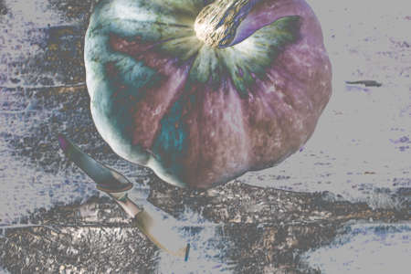 prepare pumpkins for Halloween rustic style pumpkin knifeの写真素材