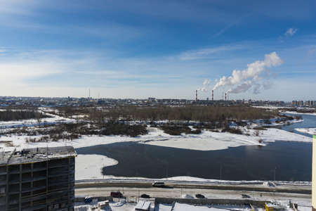 panorama of winter city Siberia Russia snow cityの写真素材