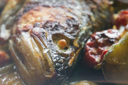 home baked fish close-up pike perch European cuisineの写真素材