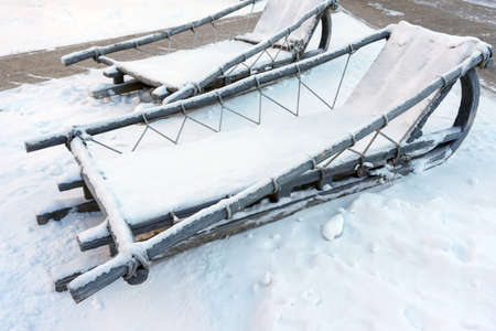 old wooden Russian sledge sled culture attractionsの写真素材