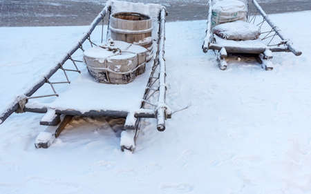 old wooden Russian sledge sled culture attractionsの写真素材