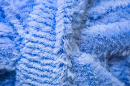 blue fluffy fabric close-up background texture microfiber textileの写真素材