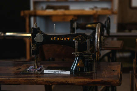 Volzhsky, Russia - apr 26, 2019: old sewing machine singer in the Museum of Russia retro style