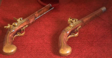 old Russian revolvers pistols in retro style Museum