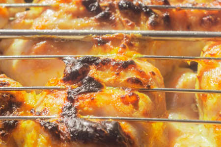 chicken grill on grill close-up macro cooking meat