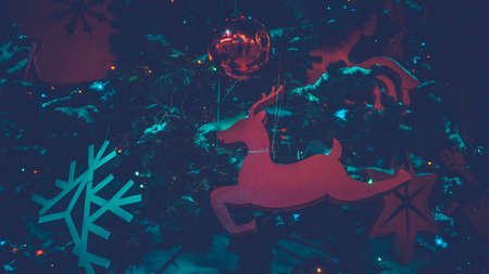 Christmas decorations deer on the tree kopipastom. Christmas new year vintage