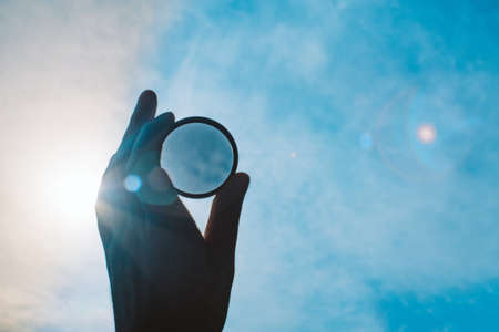 polarizing filter for camera bright day polarization adding contrastの写真素材