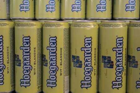 Tyumen, Russia - avg 25, 2019: Hoegaarden beer sell beer at the store Metroのeditorial素材