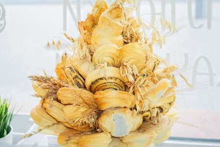 decorative products of bread in the shop window