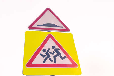 section of road near a children's institution, a school, a health camp and the like, on the roadway of which children may appearの写真素材