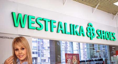 Tyumen, Russia - October 01, 2019: logo of the Westfalika shoes at the Mallのeditorial素材