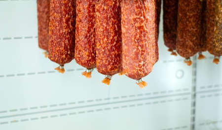 smoked sausage selling sausage products close upの写真素材