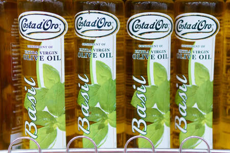 Tyumen, Russia-may 17, 2020: costa doro extra virgin olive oil sale in supermarket.