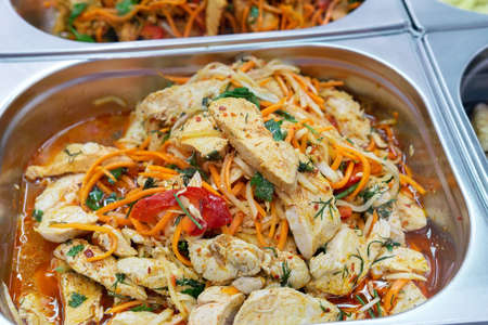 Korean salad with chicken and vegetables. close-up, Korean cuisineの写真素材