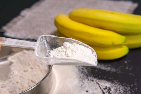 banana flour, Gluten free low carb plant flour. gluten intolerance concept.の写真素材
