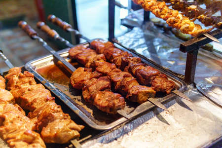 kebab on the evening street, selling street foodの写真素材