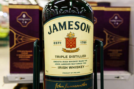 Tyumen, Russia-November 22, 2020: Jameson whiskey is a large bottle. Jameson is a brand of...