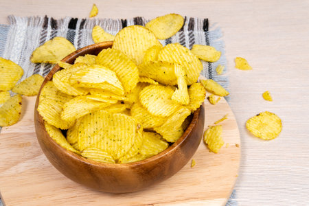 Potato fluted chips close-up. selective focus. fast food