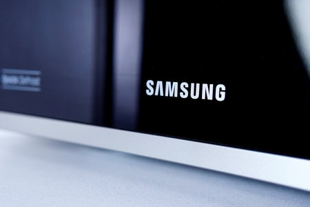 Tyumen, Russia-December 10, 2020: Samsung logo Group is one of the largest electronics companies in the world.のeditorial素材