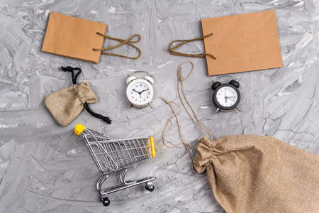 Crafting a shopping bag. Eco package concept. The concept of buying environmental goods. Replacing...