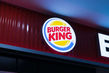 Tyumen, Russia-December 11, 2020: logo of Burger King, a fast food chain founded in the United...