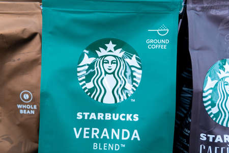 Tyumen, Russia-February 26, 2020: Starbucks veranda blend. close up