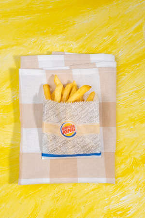 Tyumen, Russia-February 26, 2020: Burger king restaurant sign. Burger King, is a global chain of...