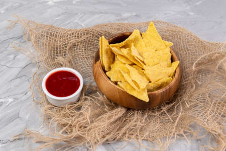 Mexican Sauce nachos homemade crispy corn tortilla chips.