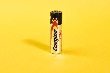 Tyumen, Russia-March 15, 2021: Energizer AA batteries. Energizer Holdings is an American manufacturer of batteriesのeditorial素材