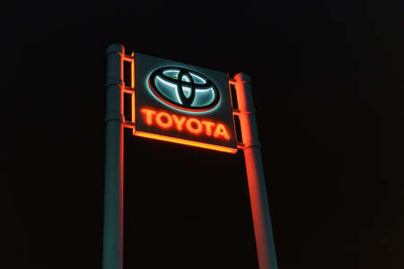 Tyumen, Russia-January 31, 2021: Toyota logo Motor Corporation is a Japanese automotive manufacturer.のeditorial素材