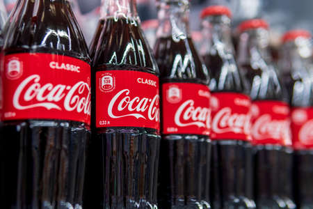 Tyumen, Russia-April 21, 2021: Coca Cola drinks are produced and manufactured by The Coca-Cola...