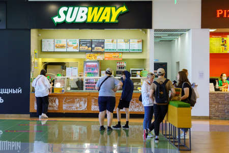 Tyumen, Russia-August 12, 2021: Subway sandwich restaurant shop located inside retail storeのeditorial素材