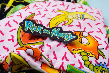 Tyumen, Russia-August 27, 2021: Rick and Morty T-shirts with the image. American comedy animated seriesのeditorial素材