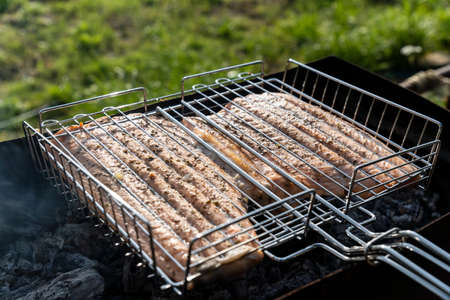 Fish on grill seafood grilled fish food. Selective focusの写真素材