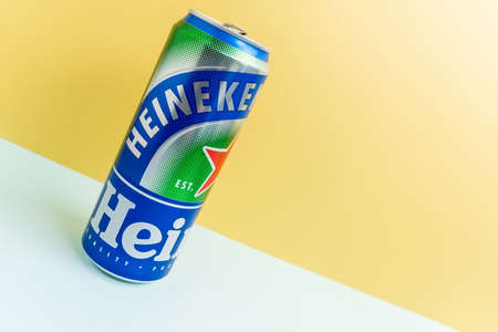 Tyumen, Russia-October 15, 2021: Heineken International introduced new non-alcoholic beer, Heineken 0.0. Copy spaceのeditorial素材