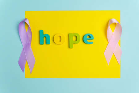 Ribbon With Hope Text To Support Kidney Cancer. Top view. Cancer Day, February 15.