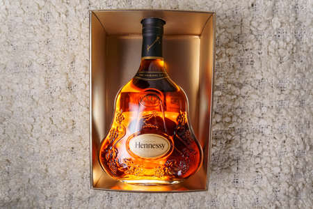 Tyumen, Russia-November 27, 2021: Cognac Hennessy X.O. Bottle . Selective focusのeditorial素材