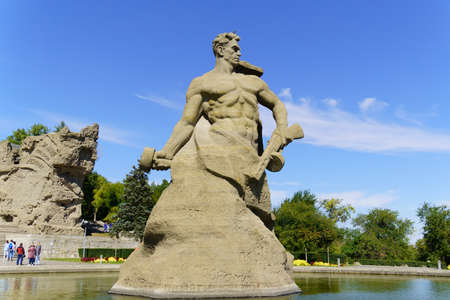 Volgograd, Russia-September 16, 2021: Motherland monument in Mamaev Hill War Memorial. One of the tallest statues in the world, the highest statue of Russia and Europeのeditorial素材