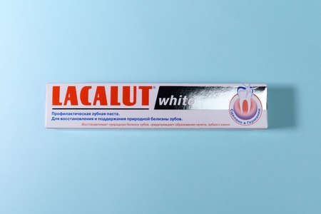Tyumen, Russia-October 15, 2021: Lacalute white is a product of the concern Dr. Theiss Naturwaren....
