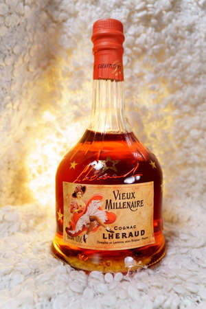 Tyumen, Russia-November 27, 2021: Cognac Lheraud Vieux Millenaire is a 25-year-old cognac with a strength of 43 percentのeditorial素材